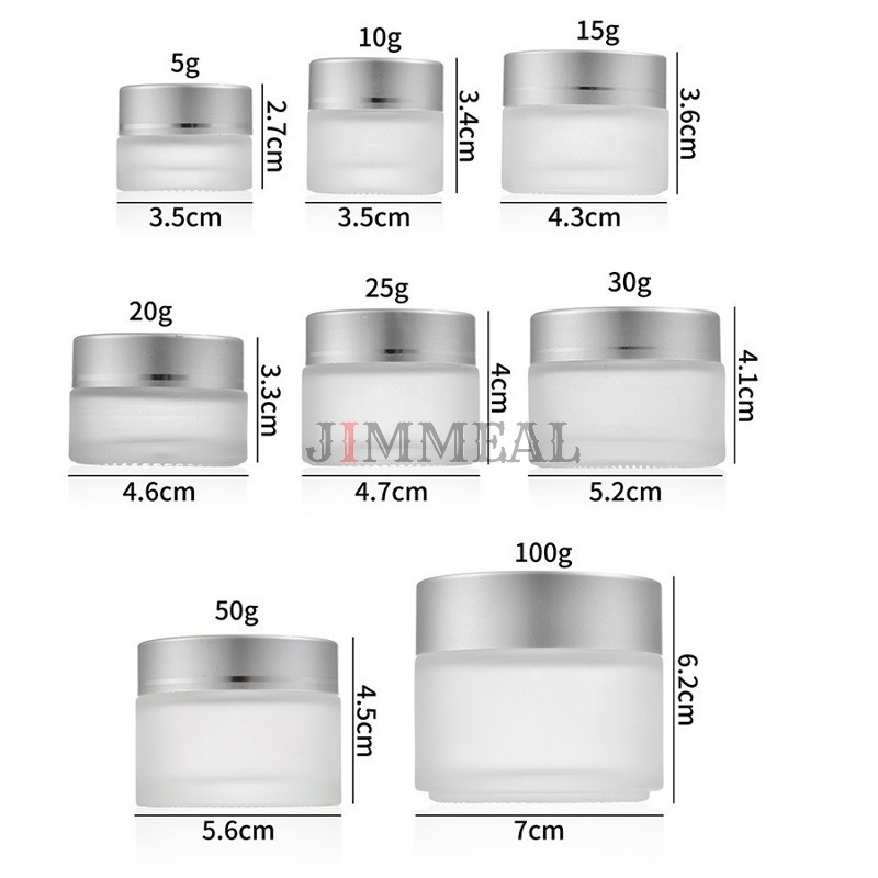 [Kèm Nắp Chống Tràn] Hũ chiết mỹ phẩm, Hộp chiết mỹ phẩm, Lọ đựng kem,chiết mỹ phẩm thủy tinh mờ nắp bạc size 5g - 100g