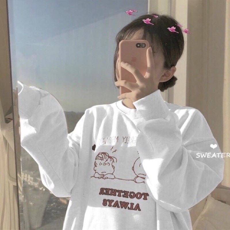 Áo sweater dài tay ulzzang siêu xinh 3 xám, đen, trắng
