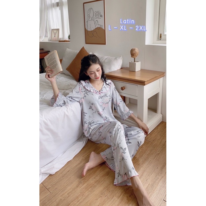 Bộ lụa tơ LATIN cao cấp tay dài quần dài size to | BigBuy360 - bigbuy360.vn