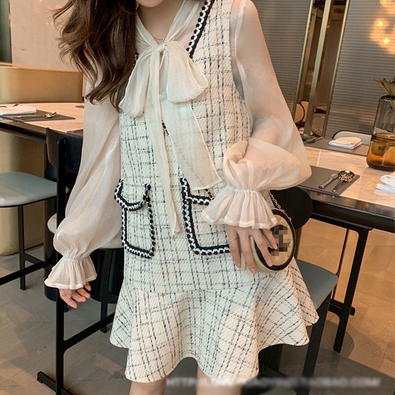 [SẴN] SET váy dạ tweed và áo sơ mi nơ tiểu thư xinh xắn | BigBuy360 - bigbuy360.vn