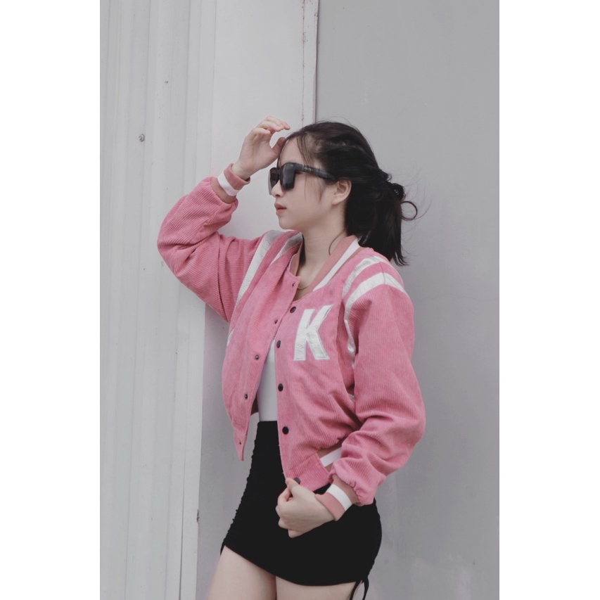 Áo Khoác Croptop Nữ Nhung Form - S1 - Màu Hồng02