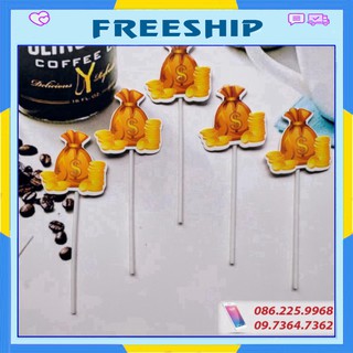 Trang trí bánh 💖freeship💖 túi tiền - set cắm giấy tỷ phú - phụ kiện trang trí bánh kem