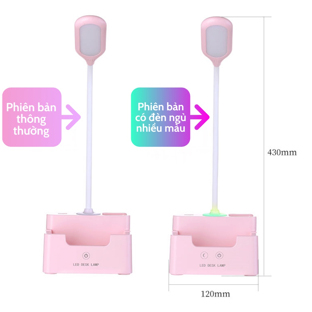 Đèn Học Để Bàn Tích Điện Đa Năng, Đèn LED Chống Cận Với 3 Màu Sáng Có Ngăn Chứa Đồ Dùng Và Cổng USB 5V