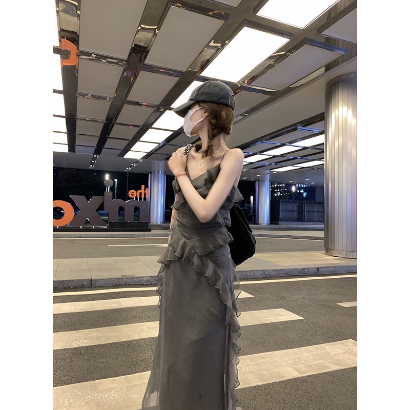 Đầm Chiffon Dáng Dài Màu Xám Thiết Kế Mới Thời Trang Mùa Hè Theo Phong Cách Vintage