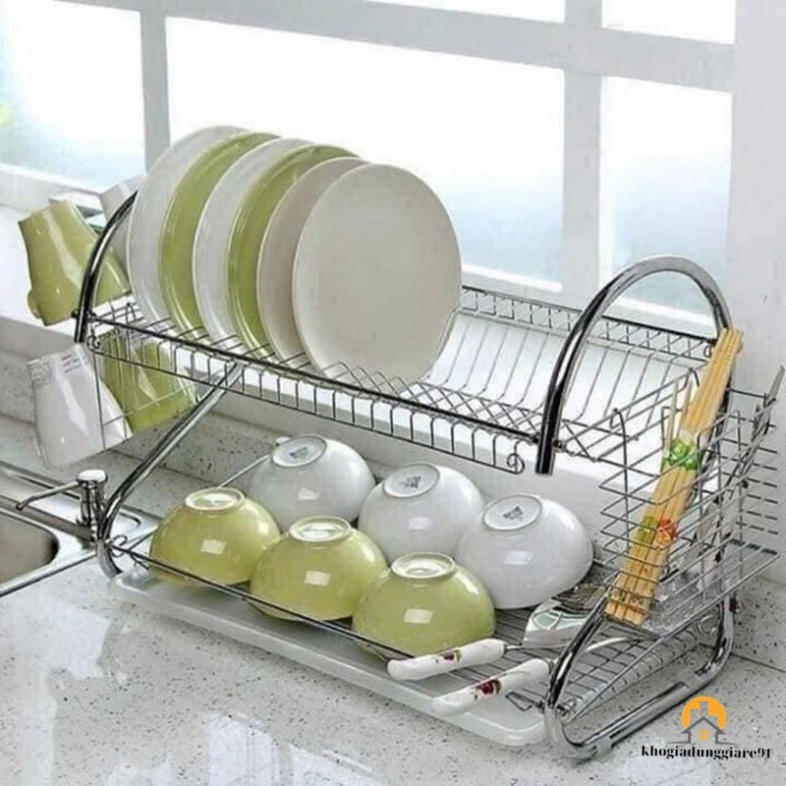 Giá úp bát INOX 2 tầng có khay hứng nước CAM KẾT HÀNG L1 DÀY DẶN