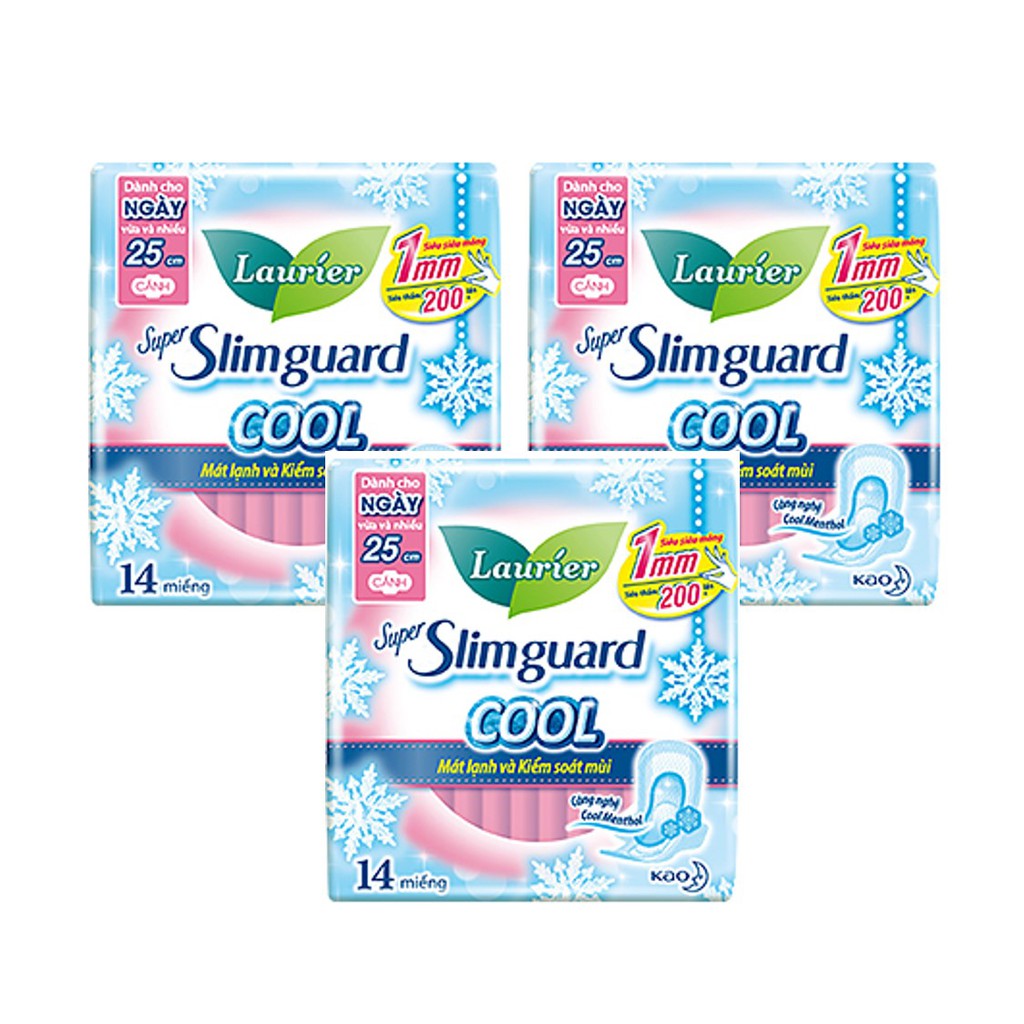 Combo 3 gói Băng Vệ Sinh Laurier Siêu Mỏng Cánh 1mm Super Slimguard Cool Mát Lạnh