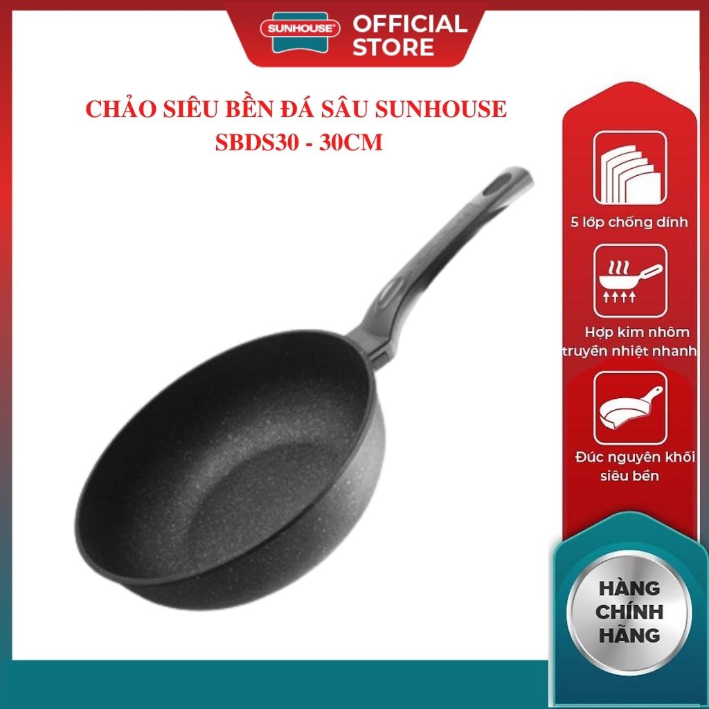 Chảo chống dính siêu bền đá sâu lòng Sunhouse SBDS26-SBDS30 công nghệ chống dính cao cấp an toàn sức khỏe - HAPOS