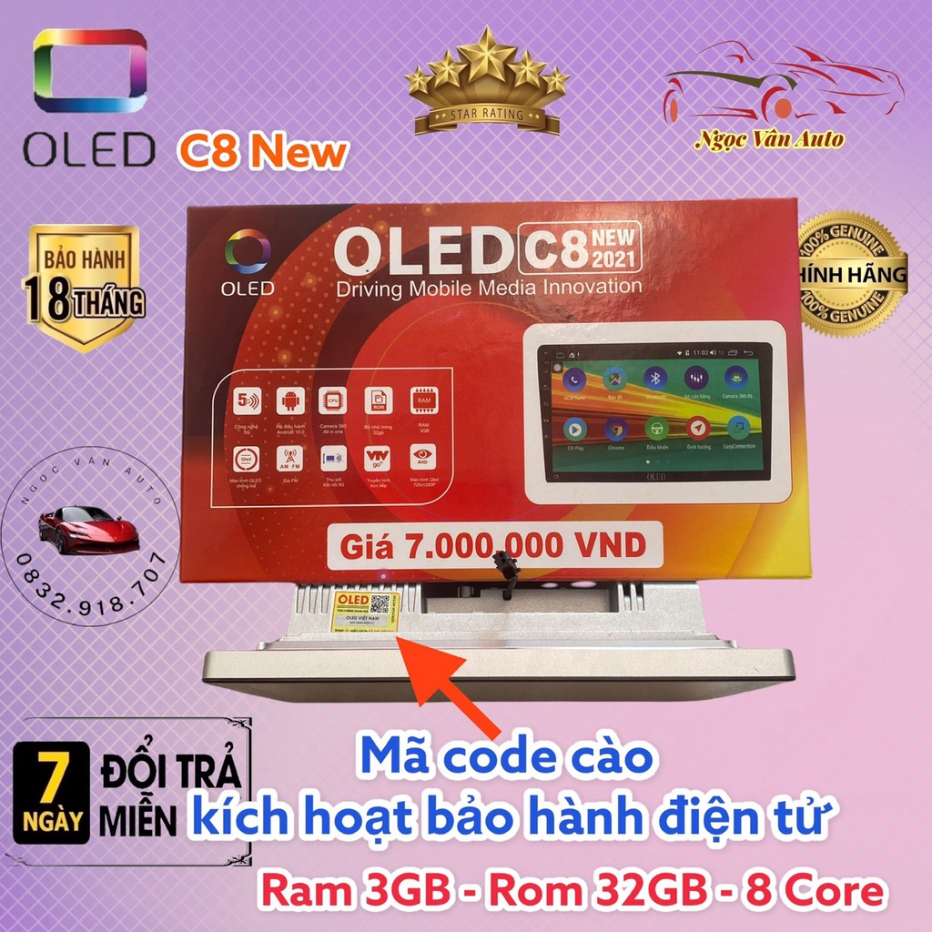 Màn hình android OLED C8 New theo xe Vios + Yaris 2014 - 2018 kèm dưỡng và jack nguồn zin theo xe