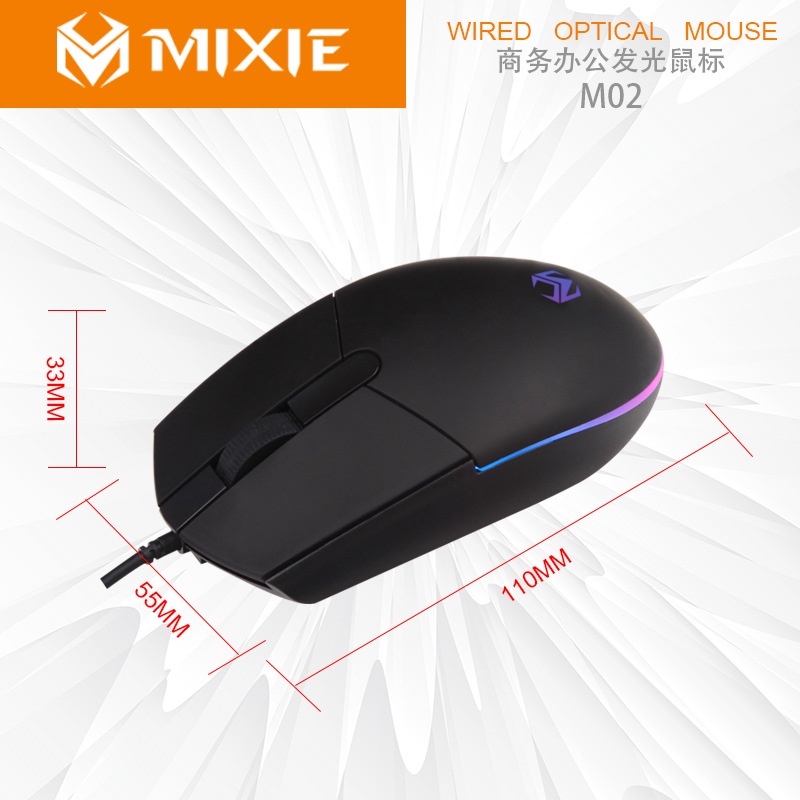 Chuột máy tính gaming có dây MIXIE M02 đèn LED nhiều màu thiết kế vừa tay chống mỏi phù hợp chơi game làm việc văn phòng