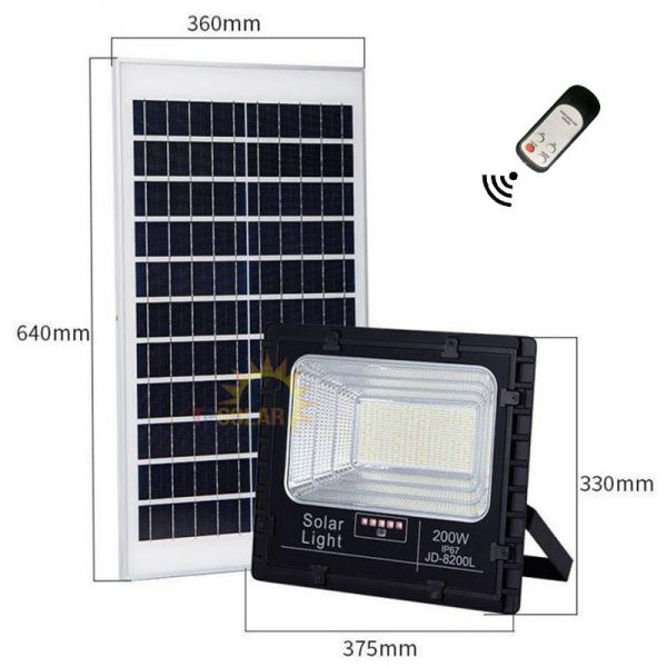 Đèn 200W JINDIAN Năng Lượng Mặt Trời JD8200L - Sáng Liên Tục 10 Tiếng