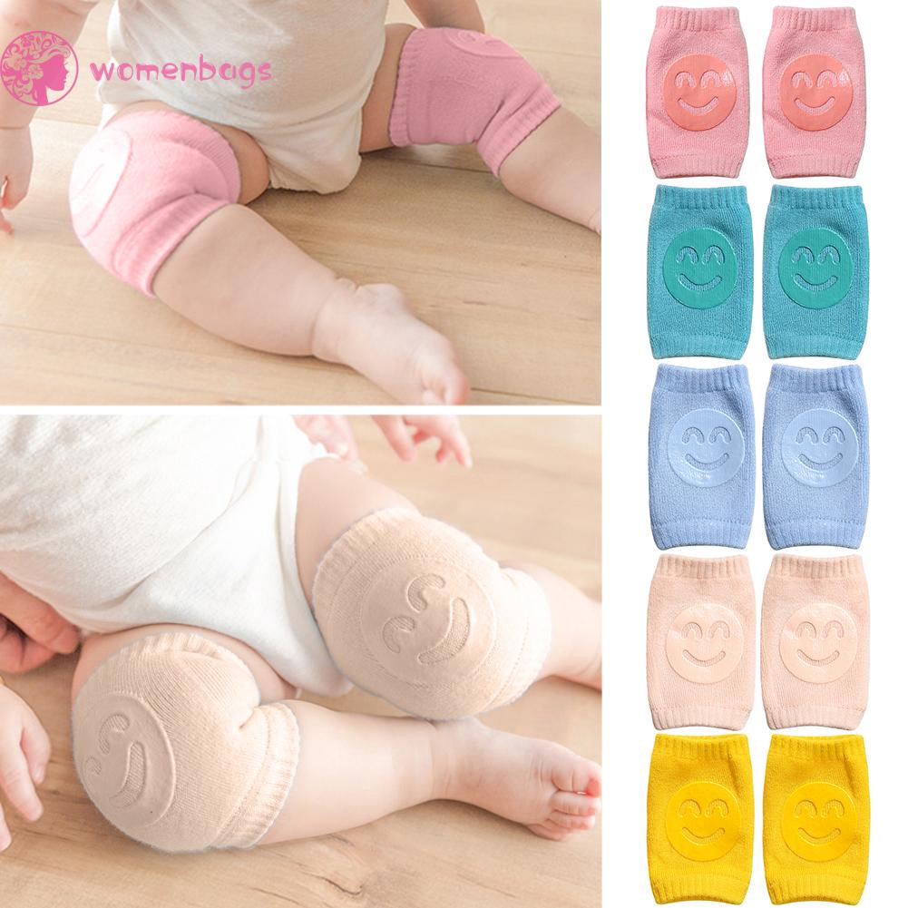 Cặp đệm cotton bọc đầu gối bảo vệ hình mặt cười cho bé sơ sinh khi bò