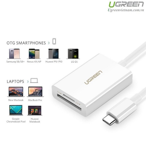 Đầu đọc thẻ USB Type-C cho thẻ nhớ TF/SD 4.0 chính hãng Ugreen 40864 cao cấp