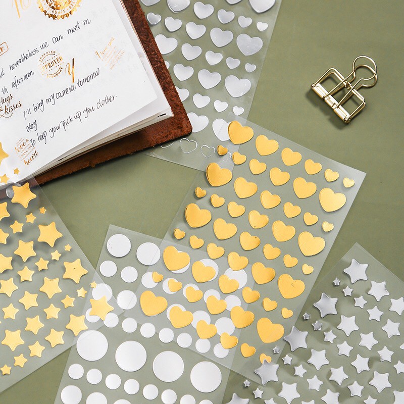 Sticker nhũ kim tuyến nhiều màu đơn giản trang trí sổ tay (SN10)