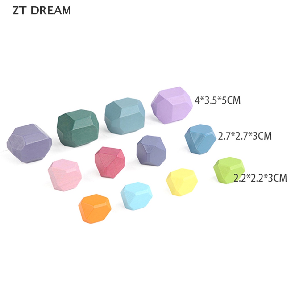 ZTD Gem Building Block Toy Wooden Rainbow Stone Blocks Stacked Balance Children Toys 07