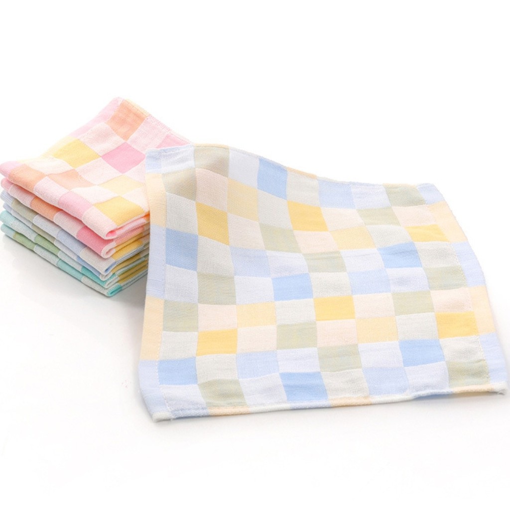 Khăn Cotton Vuông Mềm Mại Họa Tiết Sọc Caro Xinh Xắn Cho Bé 25x25cm