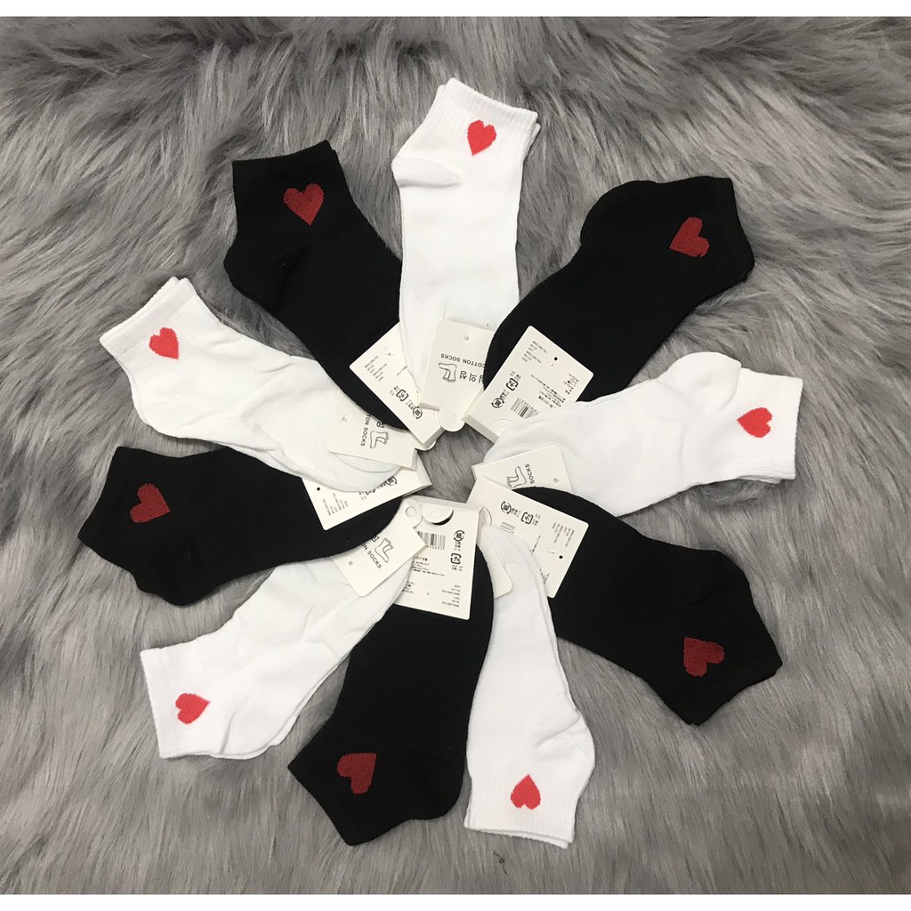 Combo 5 và 10 đôi vớ nữ 2 sọc trắng đen , hình tim và hình thú được chọn màu ( mode Hàn Quốc ) bảo đảm giao giống ảnh