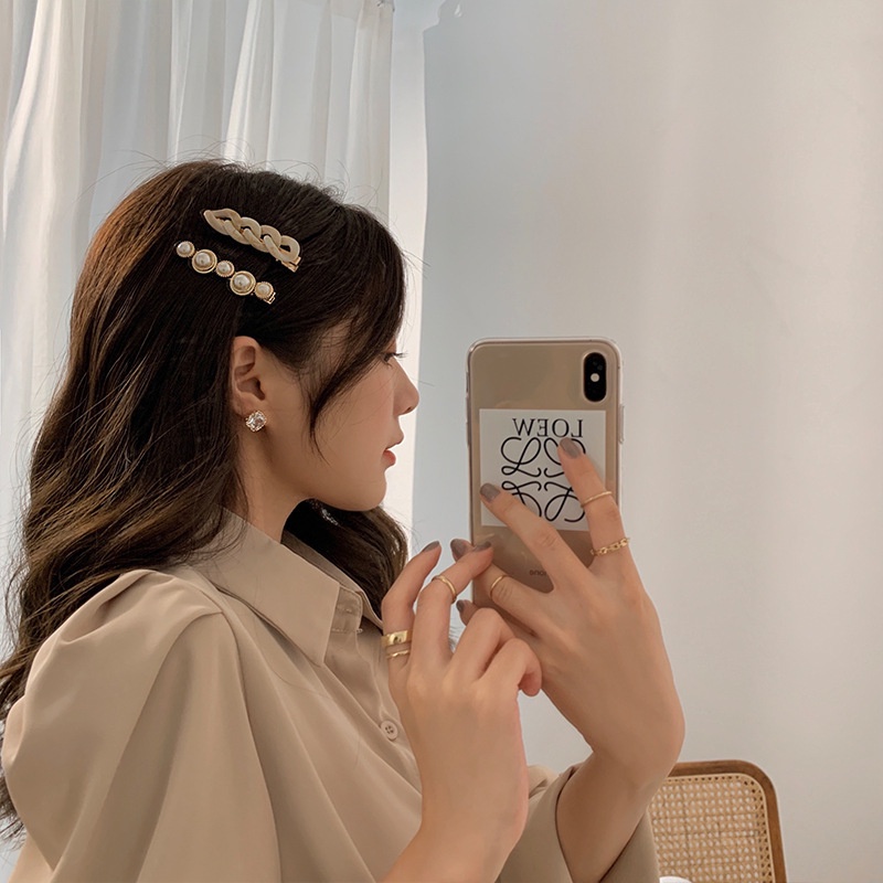 Kẹp Tóc Dạng Mỏ Vịt Đính Đá Ngọc Trai Acrylic Hàn Quốc Đơn Giản