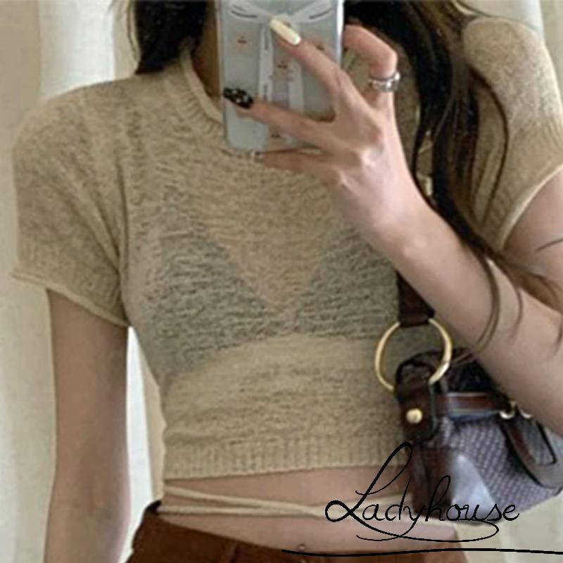 Áo Thun Crop Top Tay Ngắn Cổ Tròn Màu Trơn Thời Trang Dành Cho Nữ