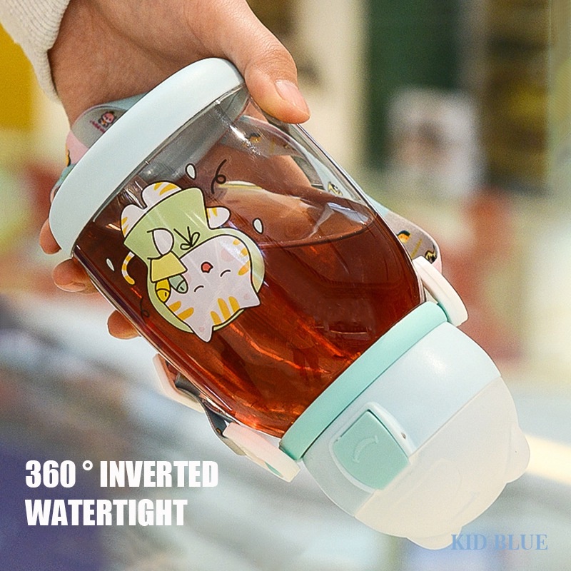 Bình Nước Nhựa 600ML Kèm Ống Hút Và Dây Đeo Dễ Thương Sáng Tạo Cho Học Sinh