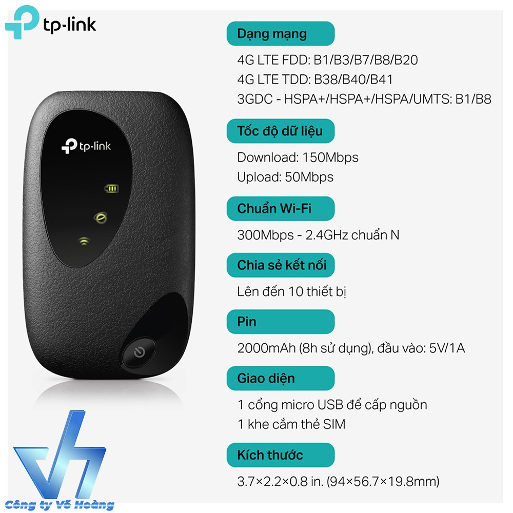 Bộ phát Wi-Fi Di động 4G LTE TP-Link M7200 (Đen)