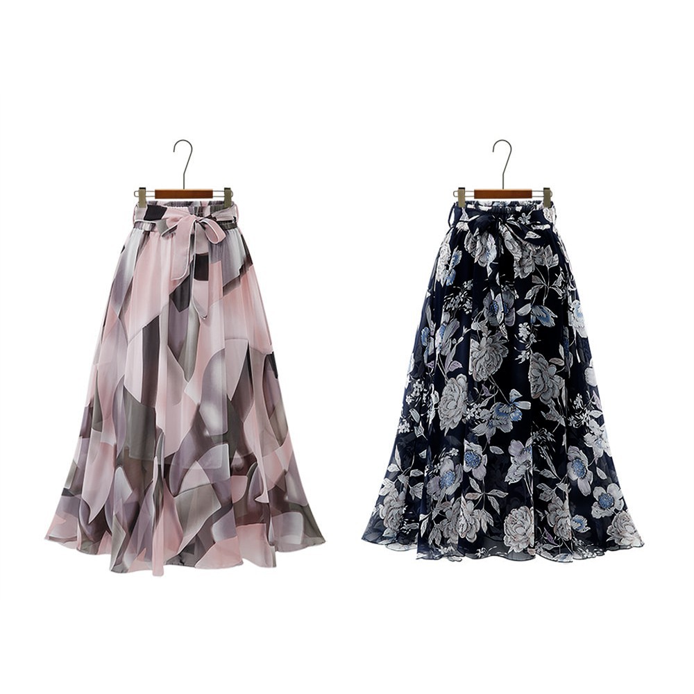 Summer High Waist Chiffon Floral-print Plus Size A-line Midi Skirt | BigBuy360 - bigbuy360.vn