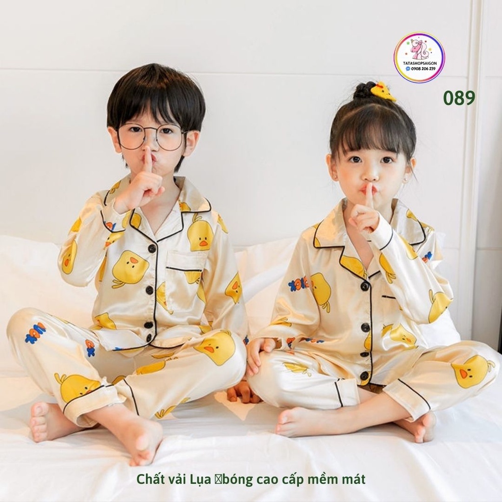 8 đến 42kg - Bộ pijama  mặc ngủ cho bé trai bé gái size đại vải lụa bóng cao cấp 089