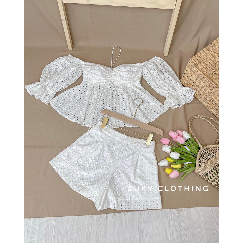 Sét ren ngắn cột dây nơ Zuky màu trắng | BigBuy360 - bigbuy360.vn