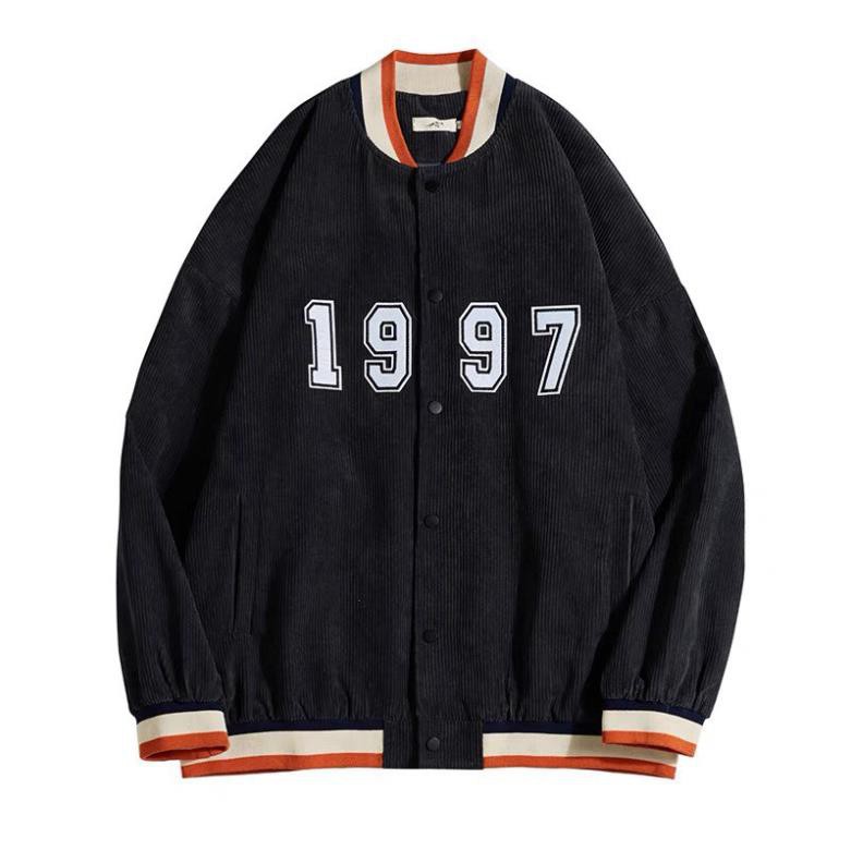 Áo khoác bomber kaki nhung bóng chày unisex form rộng 1997 nam nữ thời trang kim gia