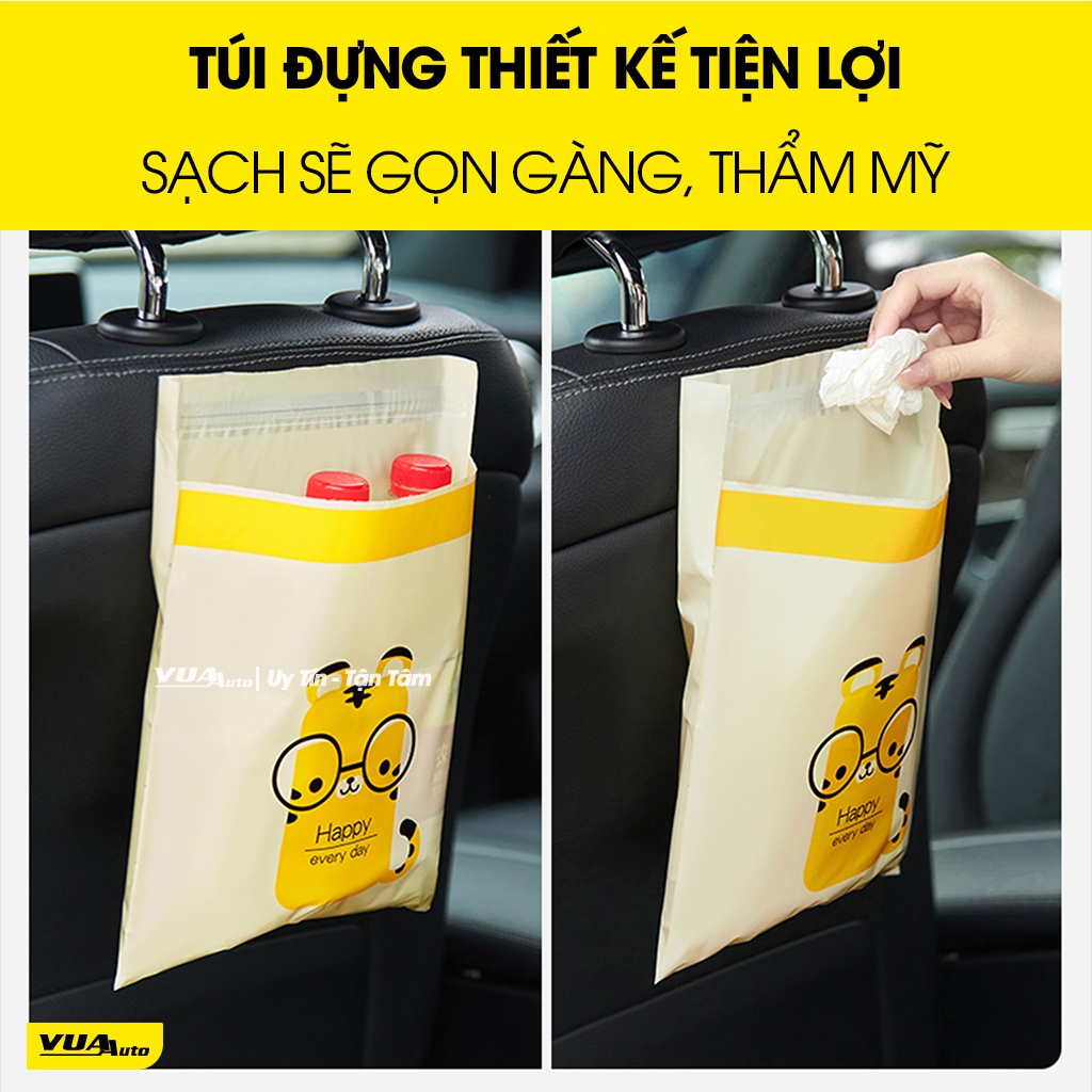 Túi đựng rác ô tô dán treo trên xe hơi bịch 15 túi size 23x31cm thẩm mỹ sạch sẽ dính chịu tải tốt chống rò nước Vuaauto