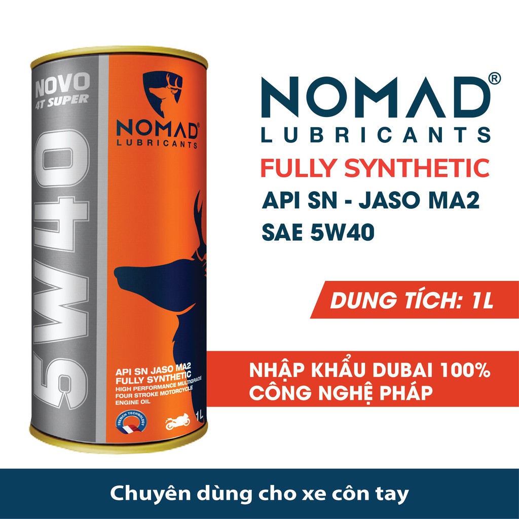 Nhớt xe máy tổng hợp toàn phần NOMAD 1L API SN- JASO MA2 5W40 dầu nhớt NK Thái Lan