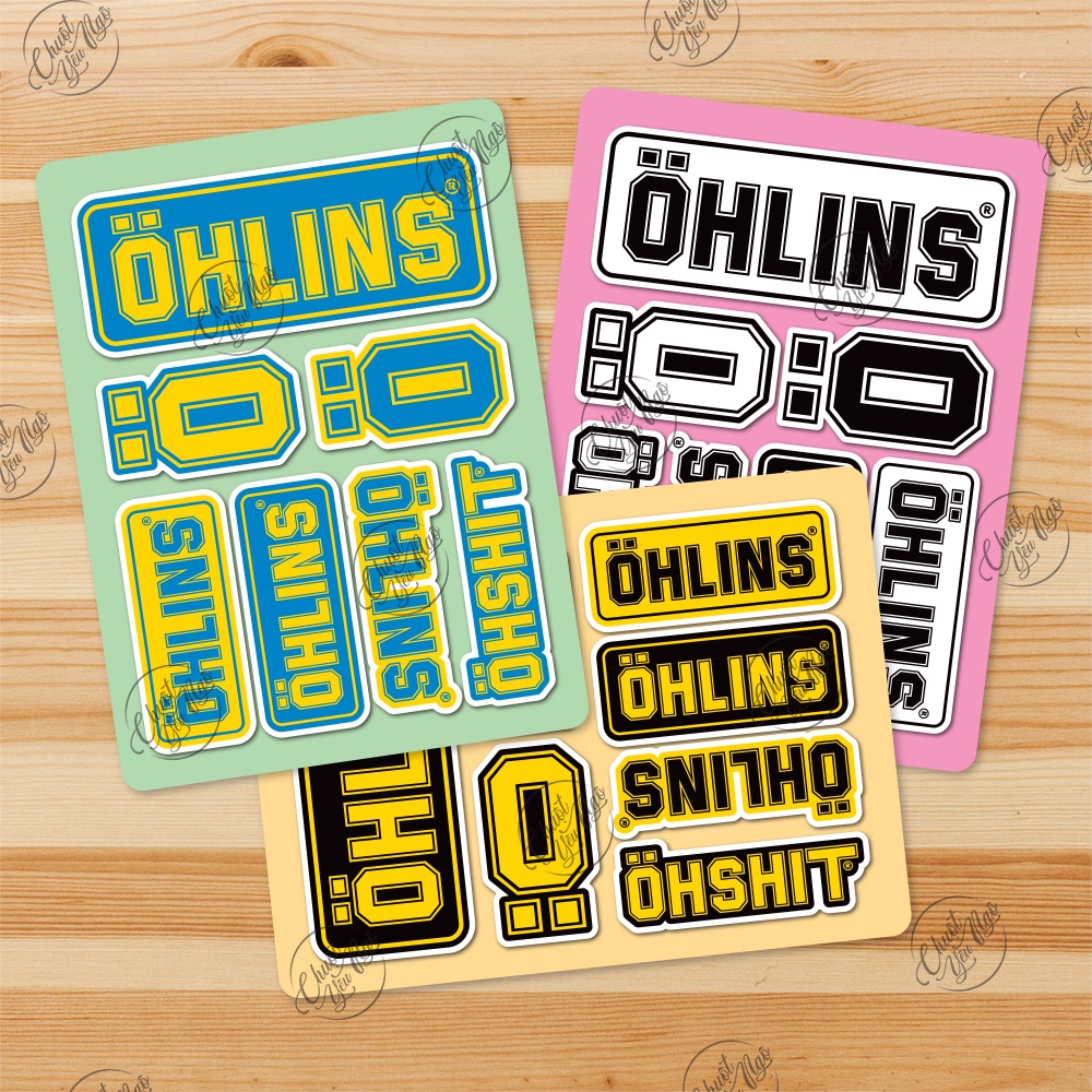 Bộ 7 tem xe decal hình dán logo Ohlins chống nước chất lượng cao trang trí xe máy, điện thoại, laptop,...
