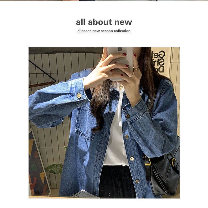 COZOK Áo sơ mi denim tay dài form rộng theo phong cách Vintage