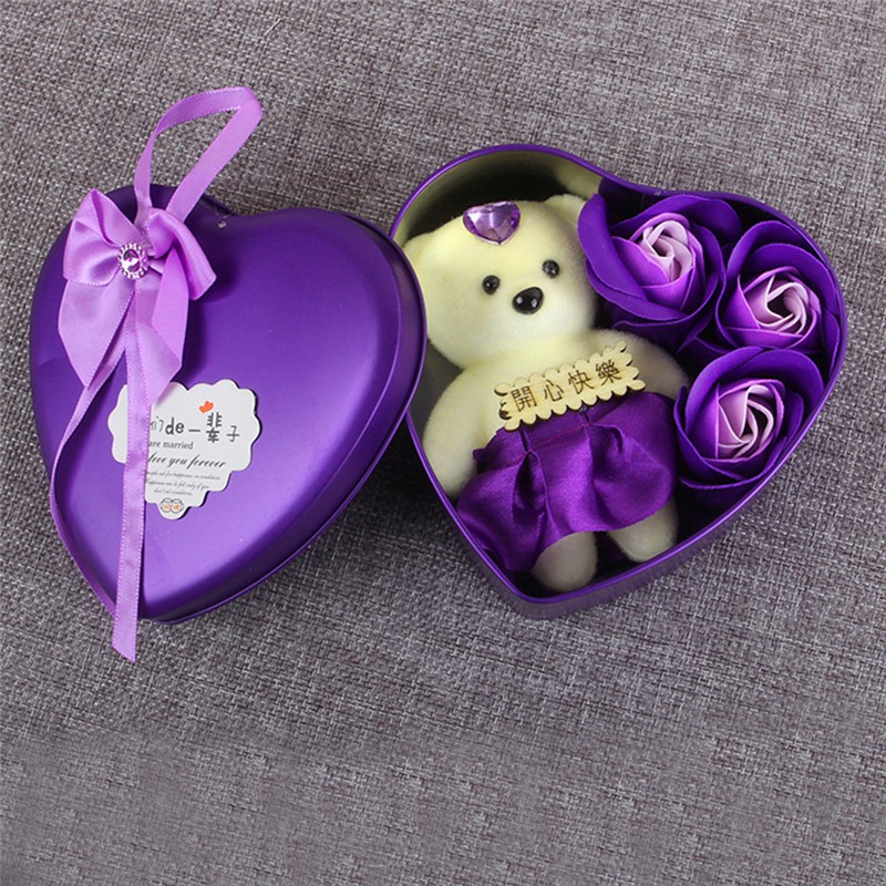 Set hộp quà gấu và hoa hồng tặng quà ngày lễ Valentine