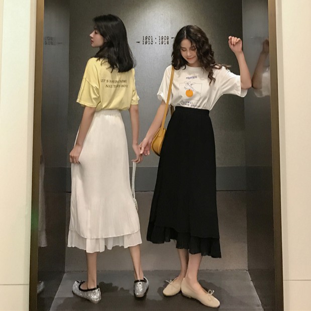 Chân váy xếp ly voan 2 tầng, Dáng chữ A, Chân váy midi xếp ly - CV63 | BigBuy360 - bigbuy360.vn