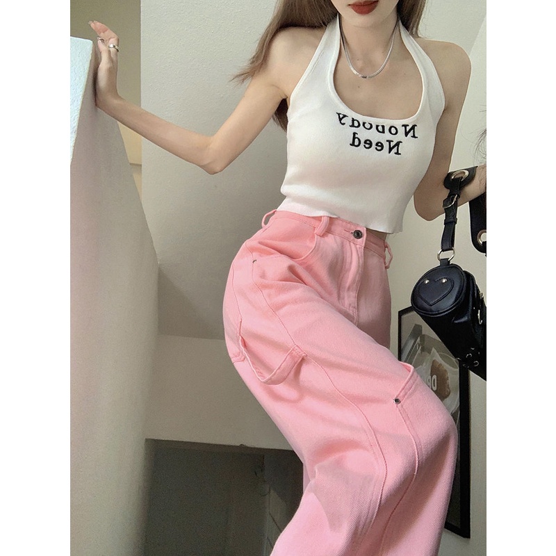 Jiashucheng Quần Jean Dài Lưng Cao Ống Rộng Dáng Suông Thời Trang Mùa Hè Cho Nữ