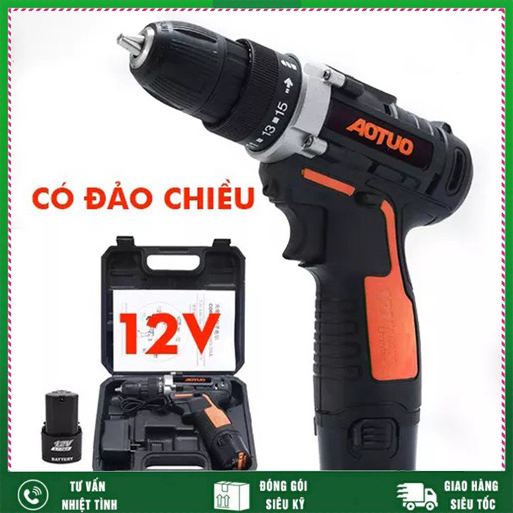 bộ Máy khoan vặn vít không dây Aotuo 12V hai tốc độ có đảo chiều