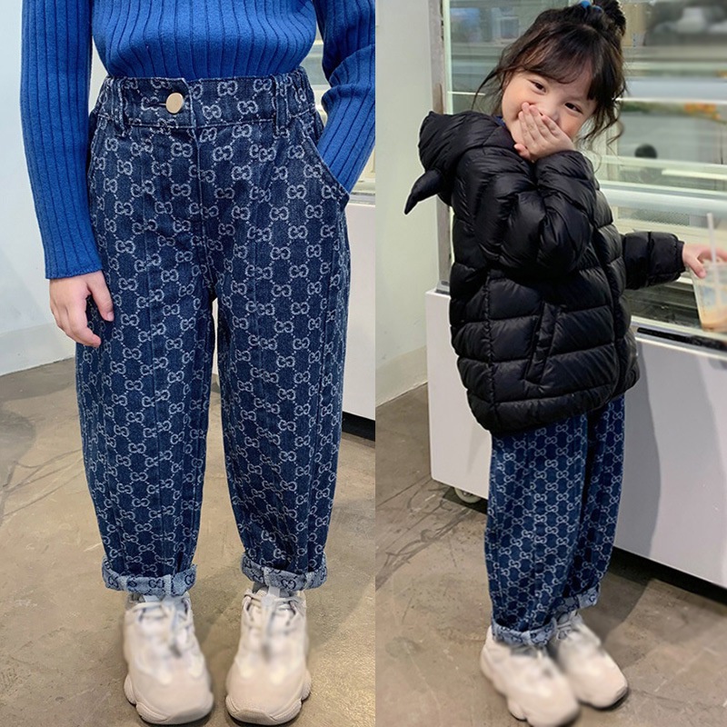 Quần Jeans Dài Ống Đứng Họa Tiết Caro Thời Trang Cho Bé Gái 1-6 Tuổi