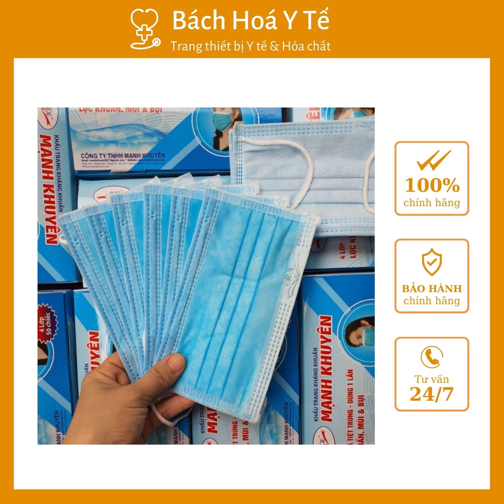Khẩu trang kháng khuẩn Mạnh Khuyên 4 lớp . Hộp 50 cái, đã tiệt trùng, an toàn cho sức khỏe