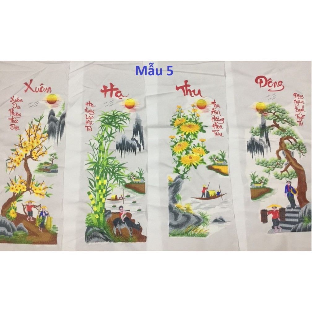 GSF Tranh thêu vi tính Tứ quý thành phẩm Tùng Cúc Trúc Mai bộ 4 bức M4 95 Z34