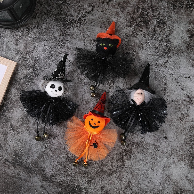 Búp Bê Hình Ma Bí Ngô Đen Đáng Sợ Có Chuông Trang Trí Nhà Cửa Dịp Halloween