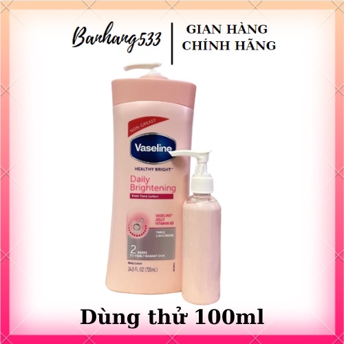 Chai dùng thử 100ml sữa dưỡng thể mẫu mởi vaseline healthy white uv lightening bản mỹ