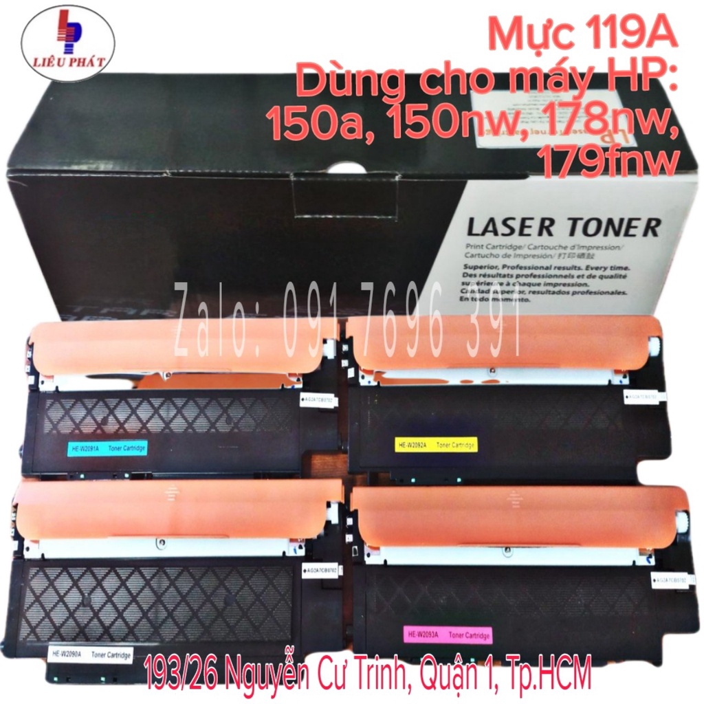 Mự in laser màu 119A: W2090A/ W2091/ W2092A/ 2093A máy HP MFP 178nw/ 179fnw/ 150a/ 150nw đã có chíp 