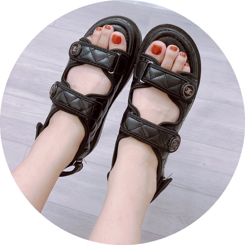 Dép sandal học sinh nữ quai ngang chần chỉ XX đế 2cm