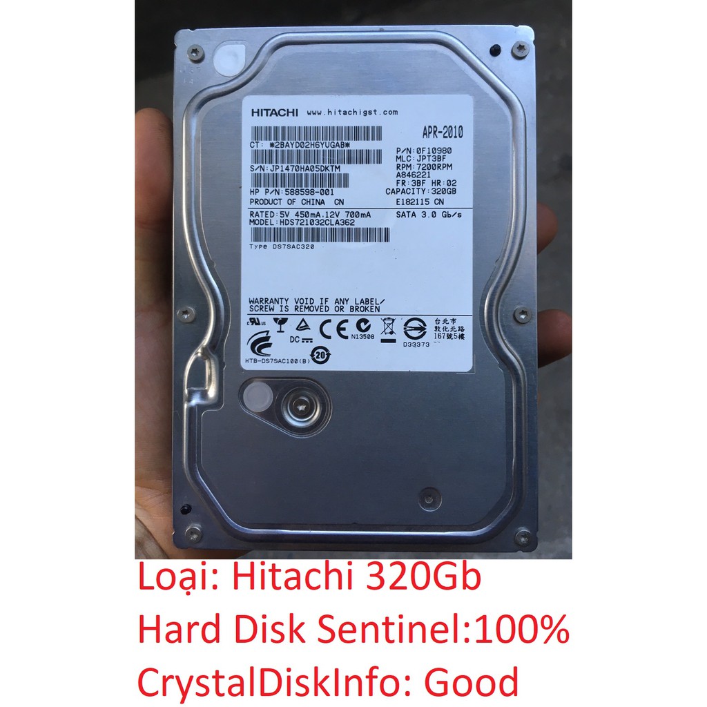 ổ cứng hitachi 320gb cho máy tính để bàn 3.5" good 100%, cpu g630