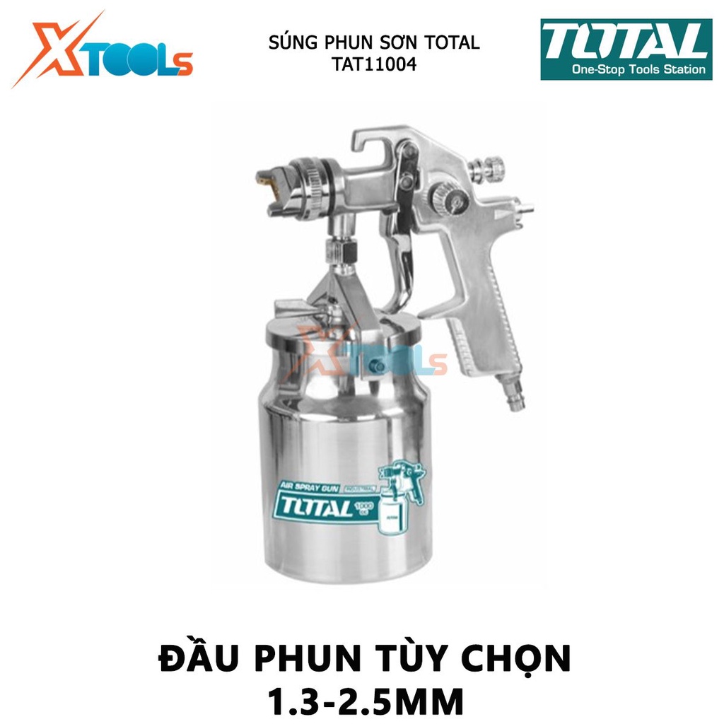 Máy phun sơn dùng khí nén TOTAL TAT11004 | súng phun sơn đầu phun tiêu chuẩn 1.4mm chiều rộng bình 180 - 250mm dung tích