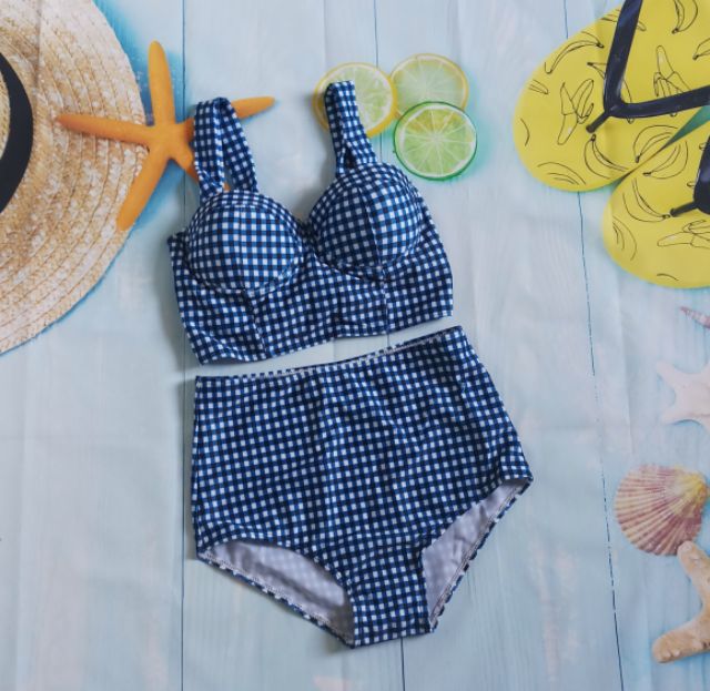 Bikini bộ bơi caro quần cạp cao | BigBuy360 - bigbuy360.vn