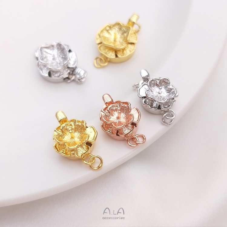 Phụ Kiện Khóa Cài Vòng Cổ Mạ Vàng 18K Đính Ngọc Trai Hình Bông Hoa Tự Làm