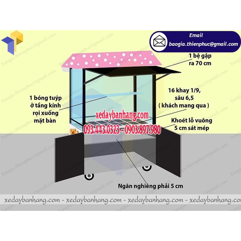 Xe bán đồ ăn vặt nhỏ gọn bằng sắt giá rẻ nhãn hiệu TINTIN - xedaybanhang.com - ĐT:0903897980