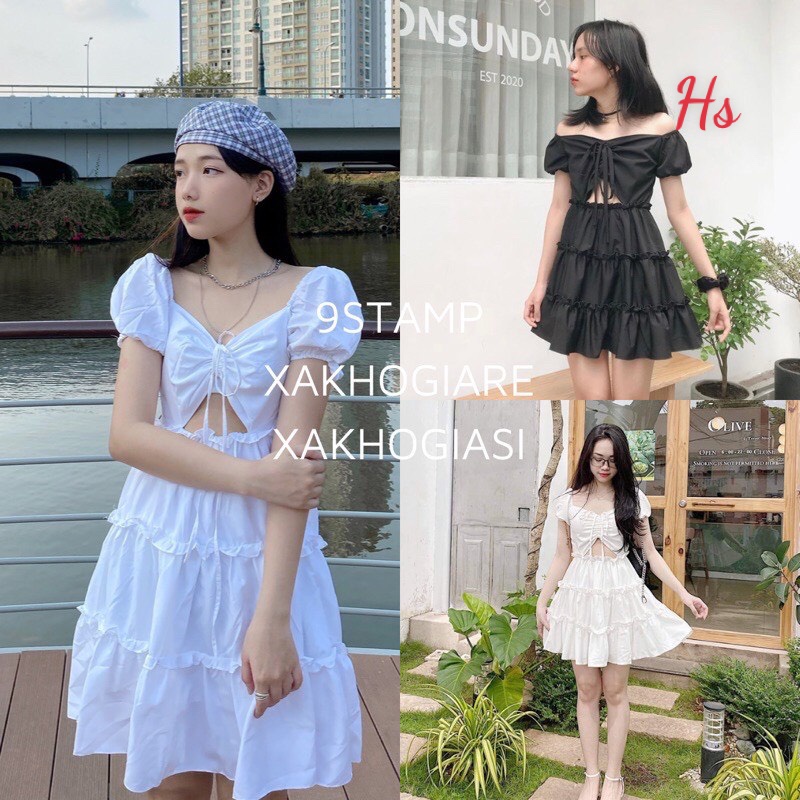 [ MẪU MỚI TRÀO HÈ ] Váy Trễ Vai Rút Ngực Hở Eo ❤ Đầm Tơ Chất Vải ovan Lụa Thời Trang THư Shop Hottrend Tặng Lơ Buộc Tóc