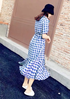 Đầm caro xanh đuôi cá